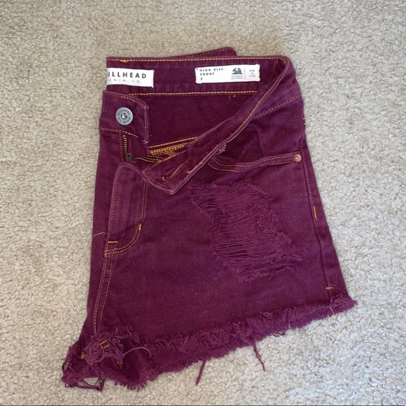 🤍3/$15 Bullhead High Waisted Maroon Ripped Shorts - Picture 2 of 7